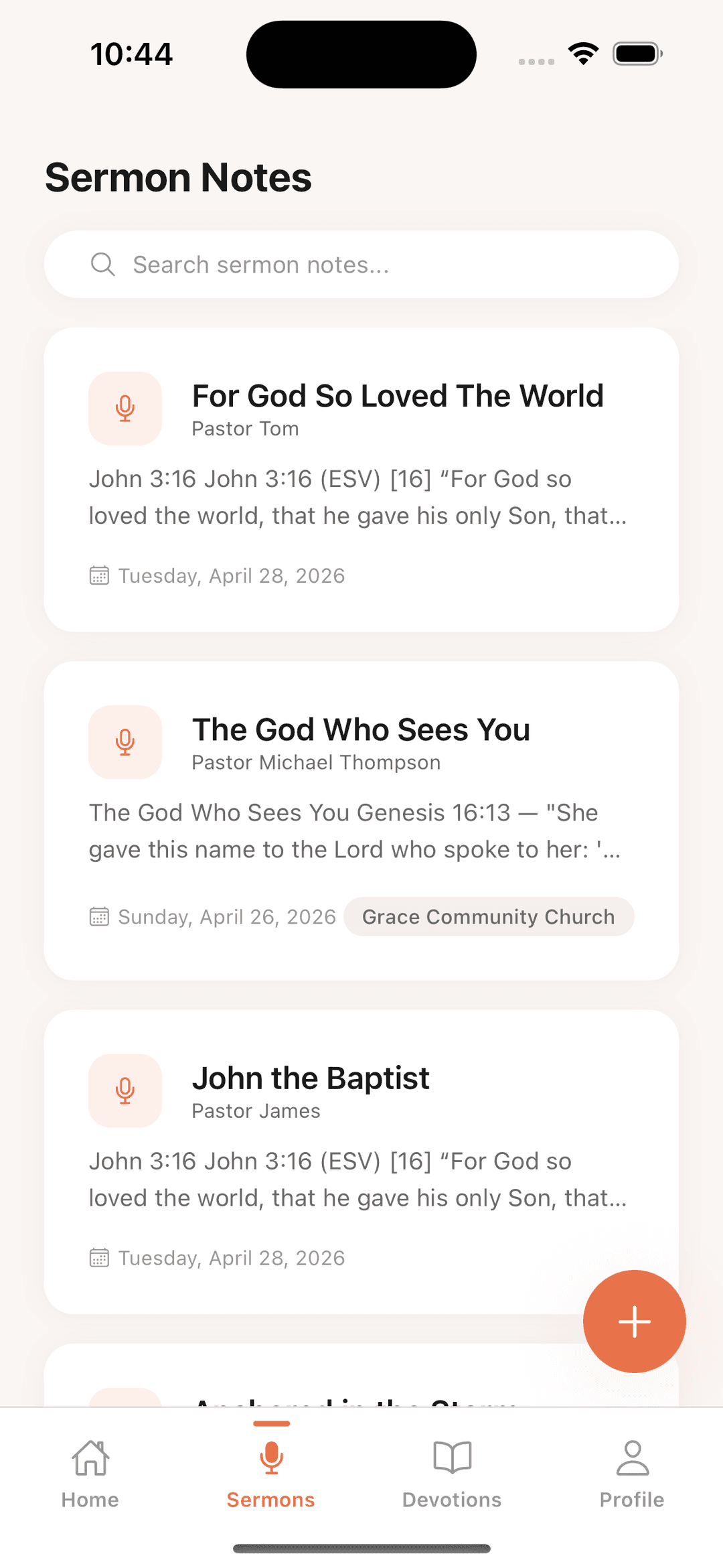 Church Notes devotions with auto verse on iPhone
