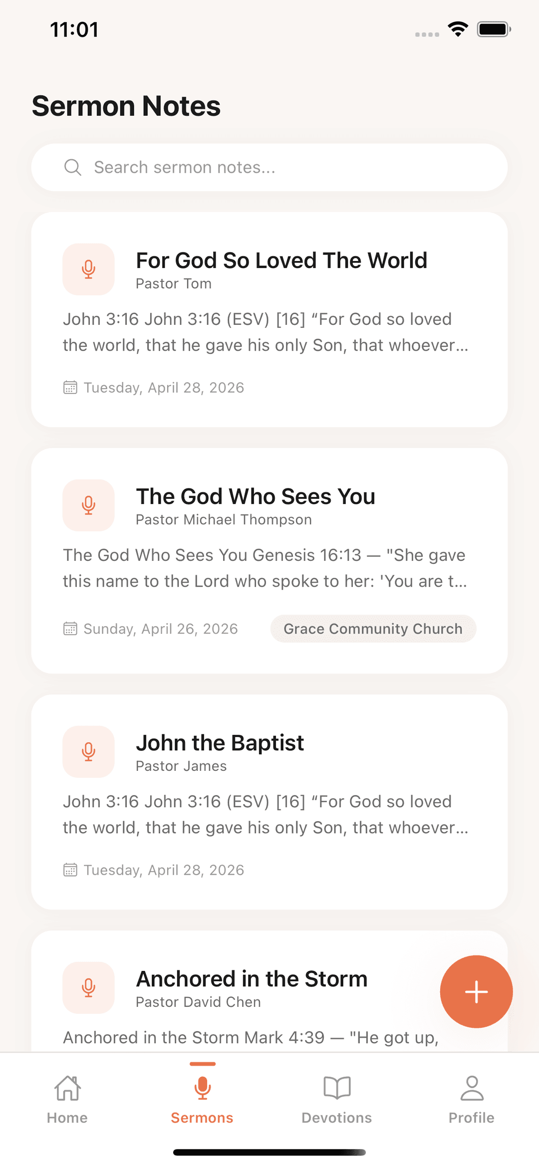 Church Notes devotion editor on iPhone Pro Max