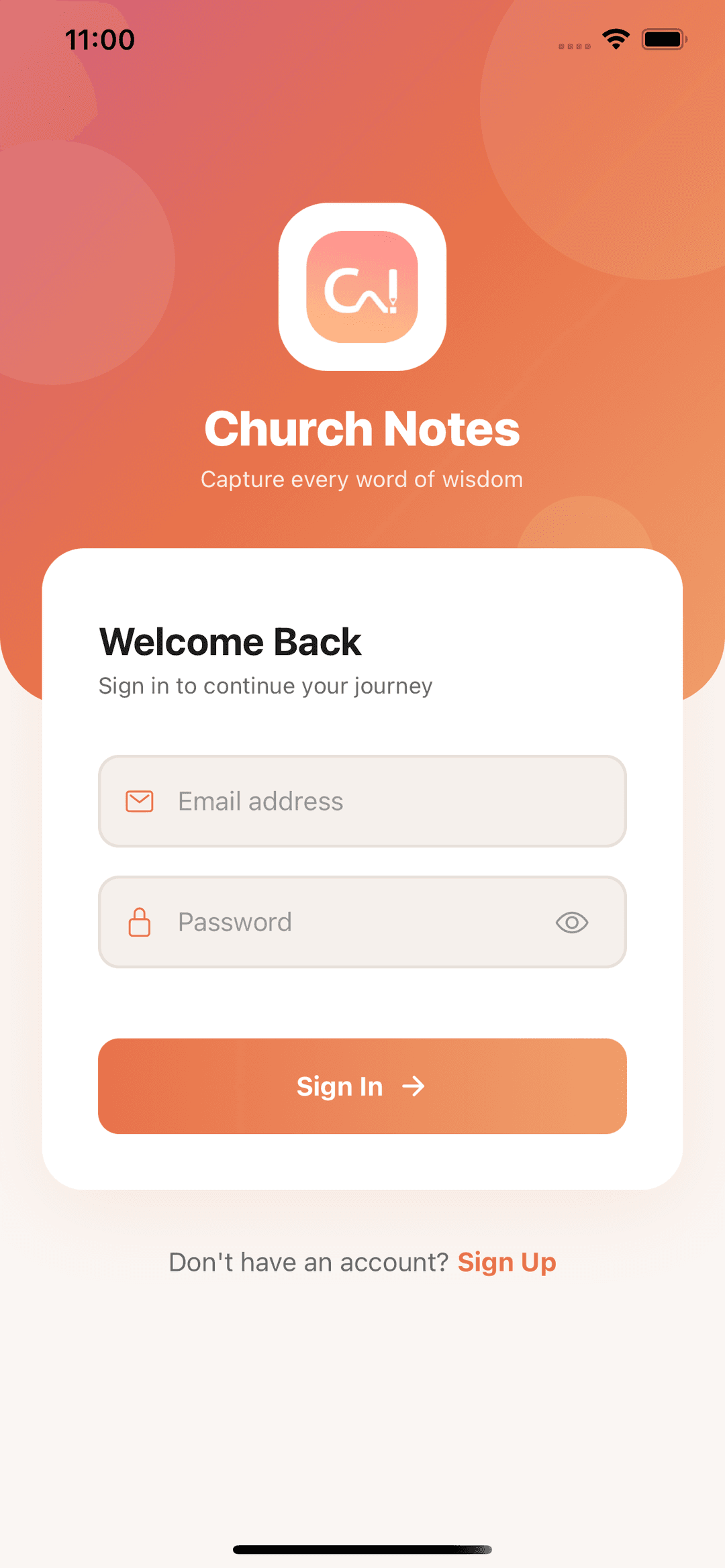 Church Notes home screen on iPhone Pro Max