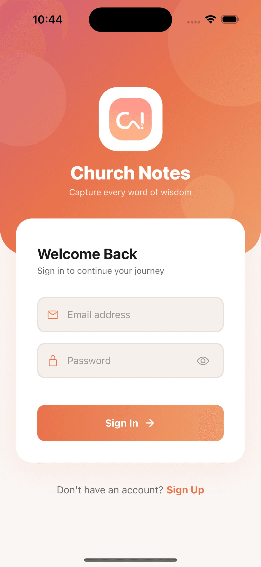 Church Notes profile screen on iPhone